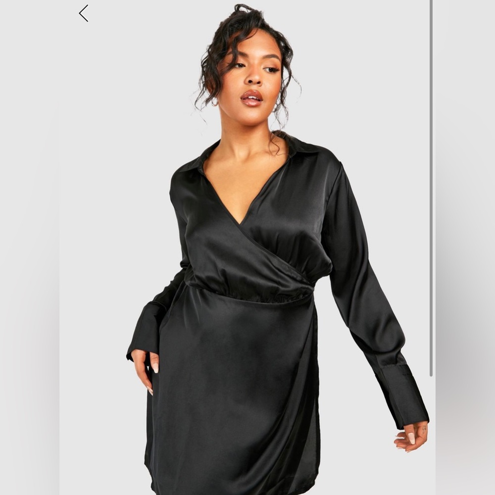 Boohoo plus satin belted wrap dress